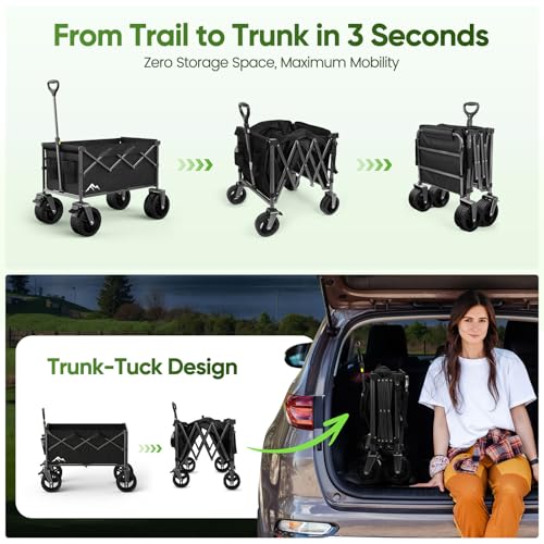 Festival Trolley, 300L Folding Beach Trolley Cart with Adjustable Tailgate, 360° Wheels and Brake Load up 150KG, Adjustable Handle Cover Bag, All-Terrain Wagon or Beach Camping Garden