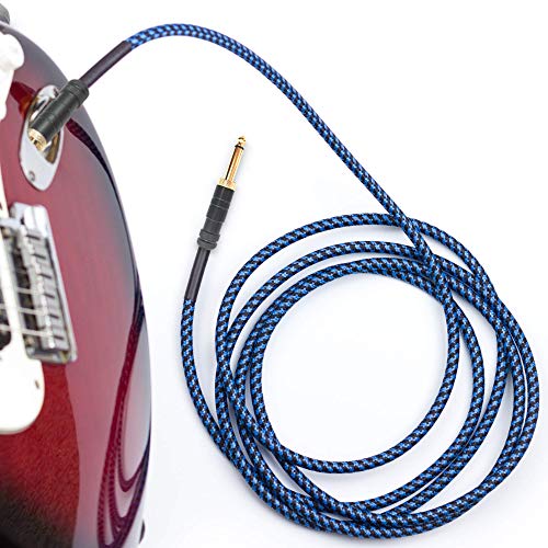 Guitar Cable 10 ft 1/4 Inch Right Angle Blue Instrument Cable