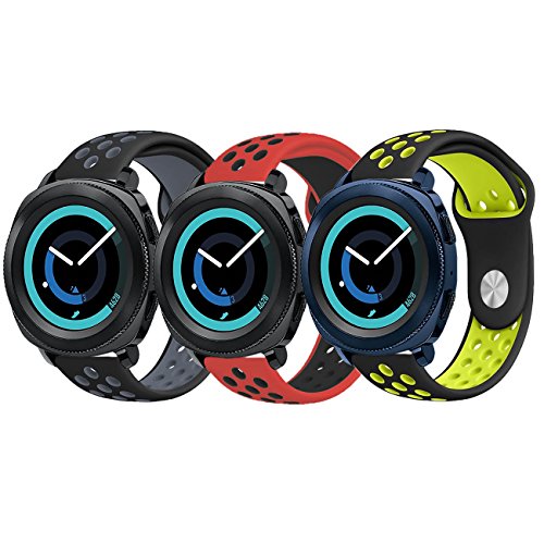 Gear Sport Band, KADES Soft Silicone Band Breathable Strap Compatible for Galaxy Watch 42mm/ Garmin VivoActive 3/ Ticwatch 2/ Ticwatch E/Amazfit Bip Smart Watch- Black/Gray, Black/Yellow, Red/Black