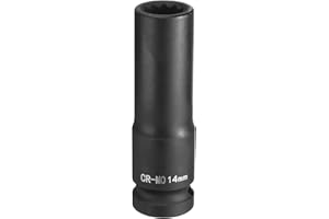 HARFINGTON 12-Point Deep Impact Socket 1/2 Inch Drive 14mm Metric Chrome Molybdenum Alloy Steel Spindle Axle Nut Impact Socke