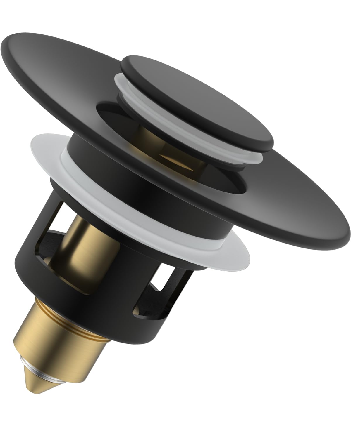 Hibbent Sink Plug Suitable for 25mm to 46mm, Pop up Sink Plugs with Drain Strainer, Brass Bounce Core Push-Type Drain Plug, Universal Sink Stopper Replacement for Bathroom,Matte Black