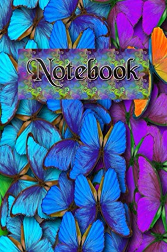 Notebook: Pattern of multicolored butterflies Morpho. blue Morpho gift with size 6 x 9 and 120 pages