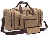 Aidonger Unisex Canvas Travel Bag Duffel Bag Weekend Bag with Strap (Khaki)