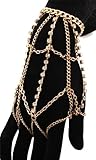 Goldtone with Clear 5 Finger Adjustable Hand Chain with Multiple Stones (G-201)