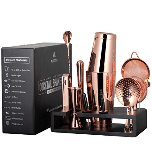 15Piece Cocktail Shaker Bar Set with Bamboo Stand 2 Weighted Boston