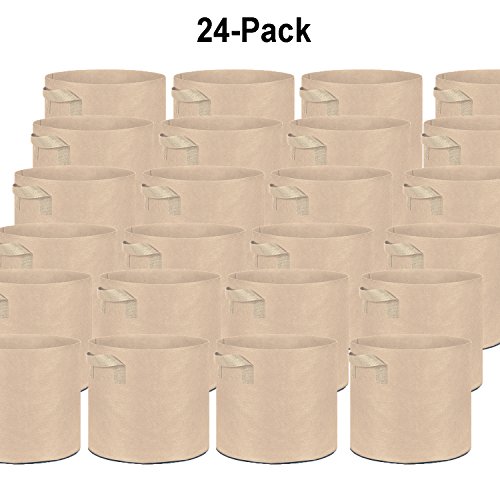 Oppolite 24-Pack 30 Gallon Tan Grow Bags Pots Heavy Duty Fabric Aeration Fabric Pots Grow Bags W/Handles (24, 30 Gallon)