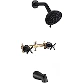 YANCASENO 2 Handles Shower Faucet Set with Tub Spout Bathtub Shower Faucet Combo Set Shower System Complete Tub and Shower Trim Kit Wall Mounted Shower Fixtures Matte Black