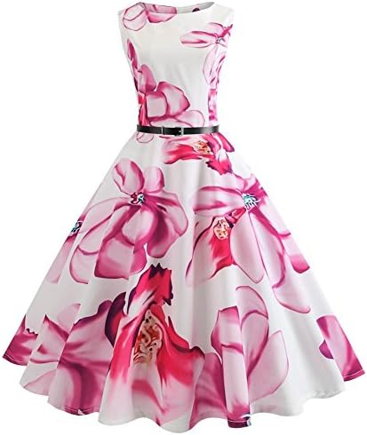 iBaste Women's Slim Fit Retro Round Neck Sleeveless Dresses 1950S Vintage Cocktail Party Evening Swing Dress