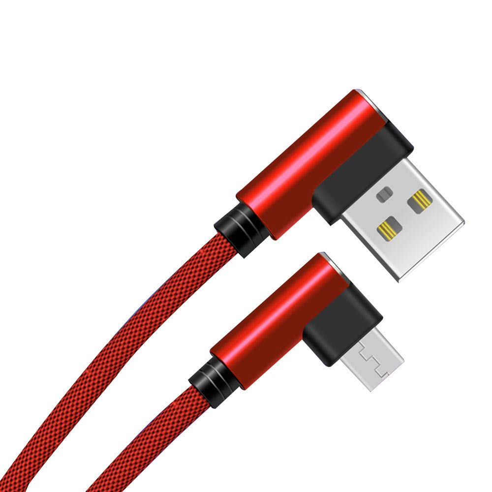 Quick Charge Cable 90 Degrees Micro USB for Samsung Galaxy A10 Android Smartphone Universal Charger Connector (Red)