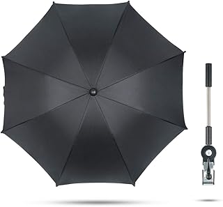 Fengzio Universal Sonnenschirm für Kinderwagen & Buggy 75 cm Durchmesser Kinderwagen Regenschirm mit Sonnenschutz und Regenschutz funktional UV Schutz 50+ und 360°Drehung - Schwarz