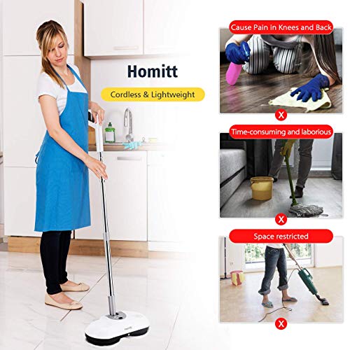 Homitt Electric Mop Floor Spin Scrubber, Cordless Power Spray Floor Mop with Adjustable Handle and 4 Replaceable Microfiber Mop Pads for Cleaning Hardwood Floor and Tile