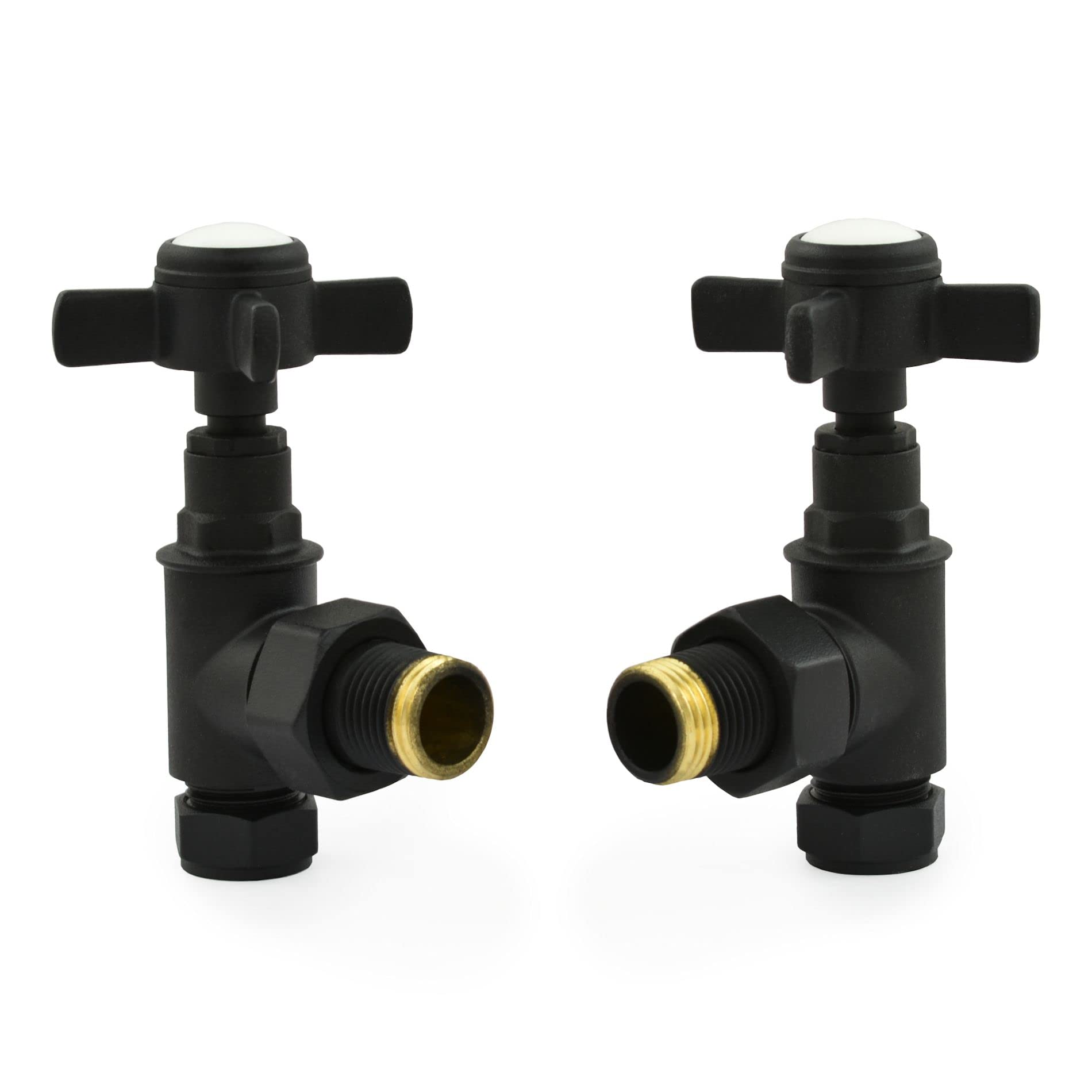 Hot Flow | Bayou Cross-Head Traditional Manual Radiator Valves (Pair) (Textured Black) — image 1