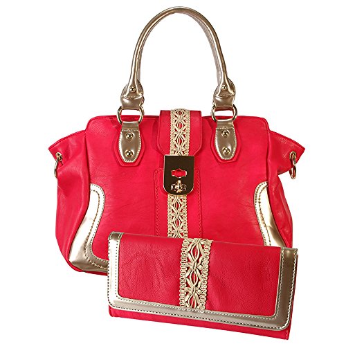 Arcadia U.S.A. High Fashion Shoulder Handbag Purse Wallet pocketbook set GL5204-RD+GLW8011-RD