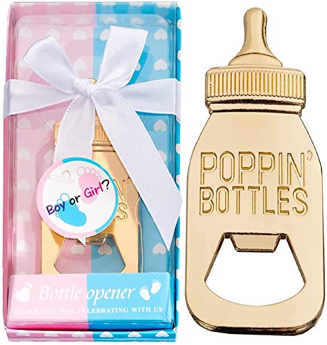 Photo 1 of 24Pack Baby Bottle Openers for Baby Shower Favors, Gifts, Decorations Souvenirs, Poppin Bottles Openers with Gifts Box used for Guests Gender Reveal Party Favors,Boy or Girl?Twin Party Supplies