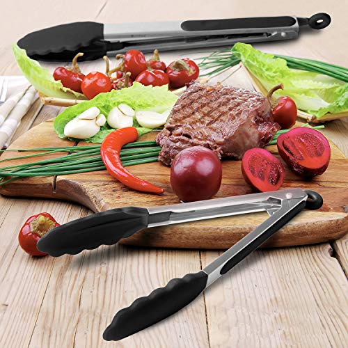 DRAGONN Premium Set of 12-inch and 9-inch Stainless-Steel Locking Kitchen Tongs, Set of 2 - Sturdy, Heavy Duty Tong Set - Great for Cooking, Grilling, and Barbecue (BBQ) (Black) - Thumbnail 7