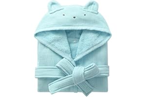 QYFHJGFR Boys Girls Terry Bathrobe, 100% Cotton Towel Robe ，Hooded Toddler Soft Fuzzy Robe for Kids 2-9Years