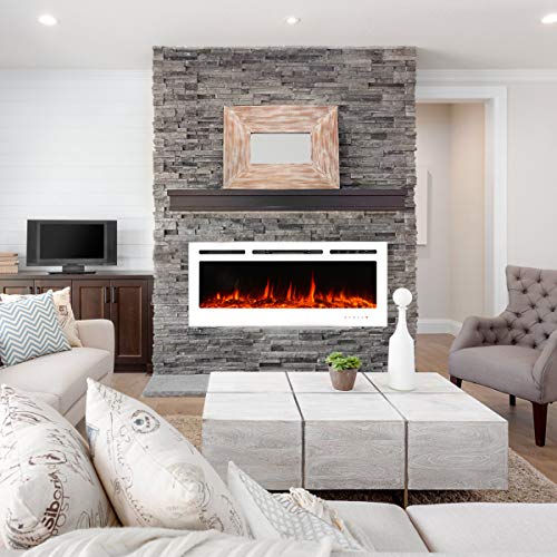 YODOLLA 50" White Electric Fireplace Insert,Touch Screen Control Panel & Remote Control, 750-1500W Heater with Timer & 3 Flames