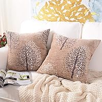 MERNETTE Pack of 2, Chenille Soft Decorative Square Throw Pillow Cover Cushion Covers Pillowcase, Home Decor Decorations for Sofa Couch Bed Chair 18x18 Inch/45x45 cm (Light Brown)