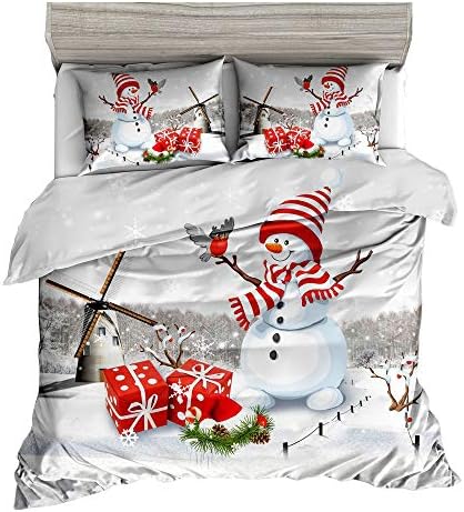 KTLRR Snowman Full Size Duvet Cover Set,Winter Holiday Theme Snowman with Gift,Home Decorative 2/3 Piece Bedding Set with Pillowcase, Microfiber No Comforter (Snowman, Full 3pcs)