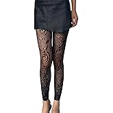 Mrotrida Women's Floral Footless Tights Vintage No Toes Fishnet Leggings Stockings Sheer Foral Pattern Lace Mesh Tights