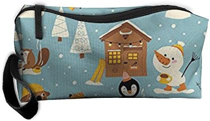 Fashion Hot Chocolat Winter Bear Holiday Canvas Travel Toiletry Organizer Pencil Case Hanging Householder Makeup Bag