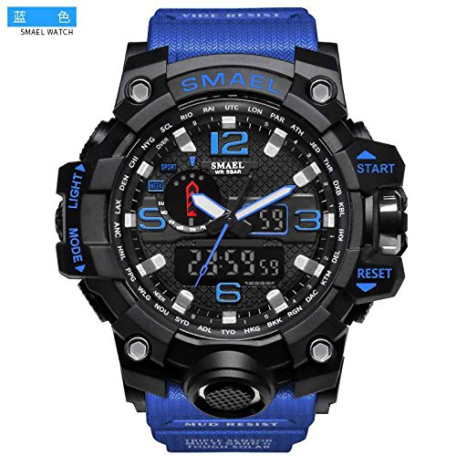 Men s Digital Analog Sports Military Stylish Watches Waterproof Outdoor Electronic LED Backlight Display Alarm Stopwatch (Blue Black)