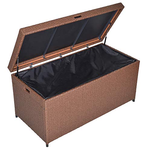 SUNVIVI OUTDOOR Outdoor Deck Storage Box, Patio Wicker Storage Bin
