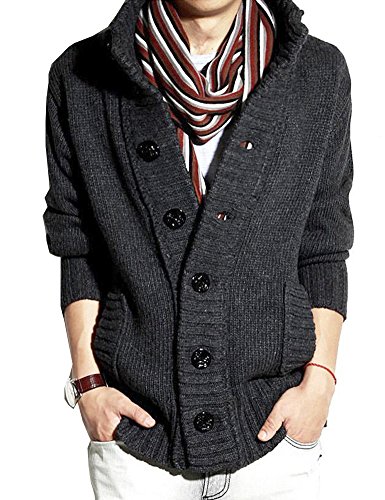 Saslax Men's Solid Collared Outwear Button Up Casual Slim Fit Cardigan Sweater