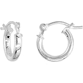 Sterling Silver Tiny 3/8 inch 10mm Hoop Earrings Women and Men Click Top 2mm Tube
