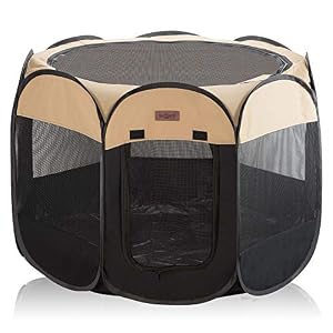 Image of Easyology Pet Playpen for Indoor Cats and Small Dogs - 23" Tall x 30" Wide - Claw-Proof Mesh, Thick Zippered Foldable Pet Playpen - Travel Cat Kennel/Cat Crate with 10 Second Setup - Animal 