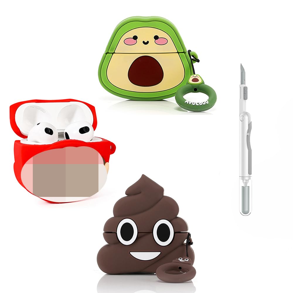 Photo 1 of (3Pack) Case for AirPods 3rd Generation with Cleaning kit, XMBYGY Cute Skin Design Silicone Cartoon Charging Case Protective Covers with Keychain for AirPods 3 Earbuds (M+A+F)