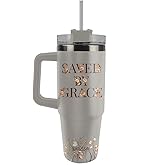 Kerusso Faith Based Insulated Travel Tumbler With Straw and Handle 30 Ounce Stainless Steel Saved By Grace