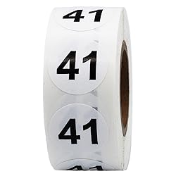 White with Black Number 41 Circle Dot Stickers, 3/4