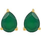 SeagullIN Women's 18K Gold Plated Metal 7x9 Pear Shape Gemstone Gemstone Stud Earrings - Birthstone Stud for Her