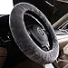 MLOVESIE Fluffy Wool Car Steering Wheel Cover Genuine Sheepskin Steering Wheels Interior Accessories for Women Anti-Slip Universal for 15 inch (Gray)