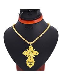 Unisex 18 K Chapado en oro con colgante de cruz con etíope etíope hecho a mano cadena Eritrea Items