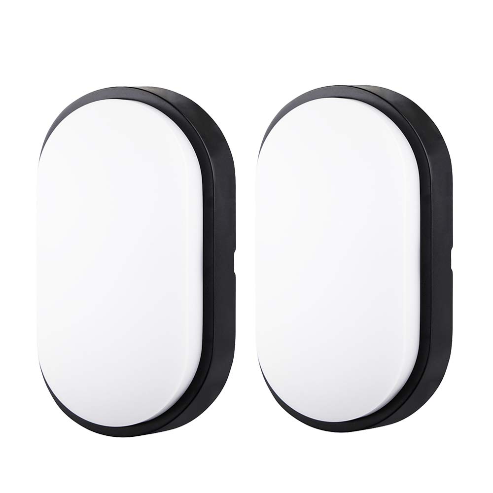 14W LED 4000K IP65 Flush Wall Mounted Oval Bulkhead Light Fitting with Black Trim - Perfect for Indoor, Outdoor, Bath, Office, Kitchen, Hallway, Corridor, Utility, Garden, Shed, Patio etc - Pack of 2 — image 1