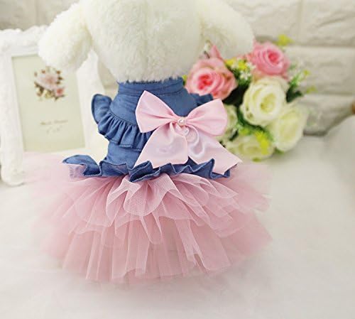 ZoonPark® Puppy Dog Pet Clothes, Denim Dress Tutu Skirt, Pink Skirt, Size S - Image 4