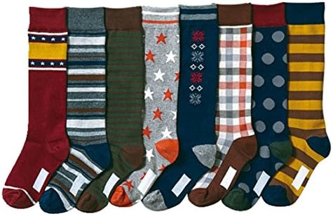 Boys' Soft Stars and Snow Stocking Youth Pattern Knee High Cotton Socks 8 Pairs
