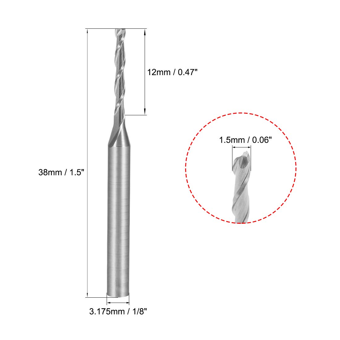 sourcingmap 5PCS 1/8" Shank 1.5mm x 12mm Carbide End Mill CNC Router Bits 2 Flute Milling Bit for Acrylic PVC MDF Wood - Image 4