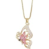 JOYA GIFT Gold Butterfly Necklace for Women- Dainty Pink Pendant Necklaces Cubic Zirconia Necklace Green Butterfly Jewelry Gifts for Women