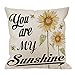 HGOD DESIGNS You are My Sunshine Pillow Case, Quote with Bees and Yellow Sunflowers Cotton Linen Cushion Cover Square Standard Home Decorative for Men/Women 18x18 inch White Black Yellow