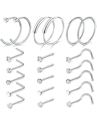 20G Nose Ring Hoop-14pcs-21pcs Nose Rings Studs Piercings Hoop Jewelry Stainless Steel Nose Rings