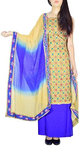 GiftPiper Handembroidered Salwar Suit with Champa Jaal-Blue &amp; Beige