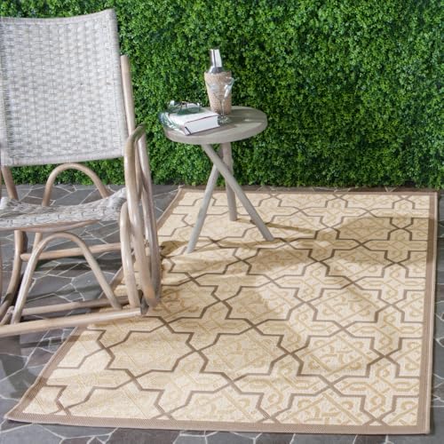 SAFAVIEH Washable Rug Outdoor Courtyard Collection - 6'7" x 9'6", Beige & Dark…