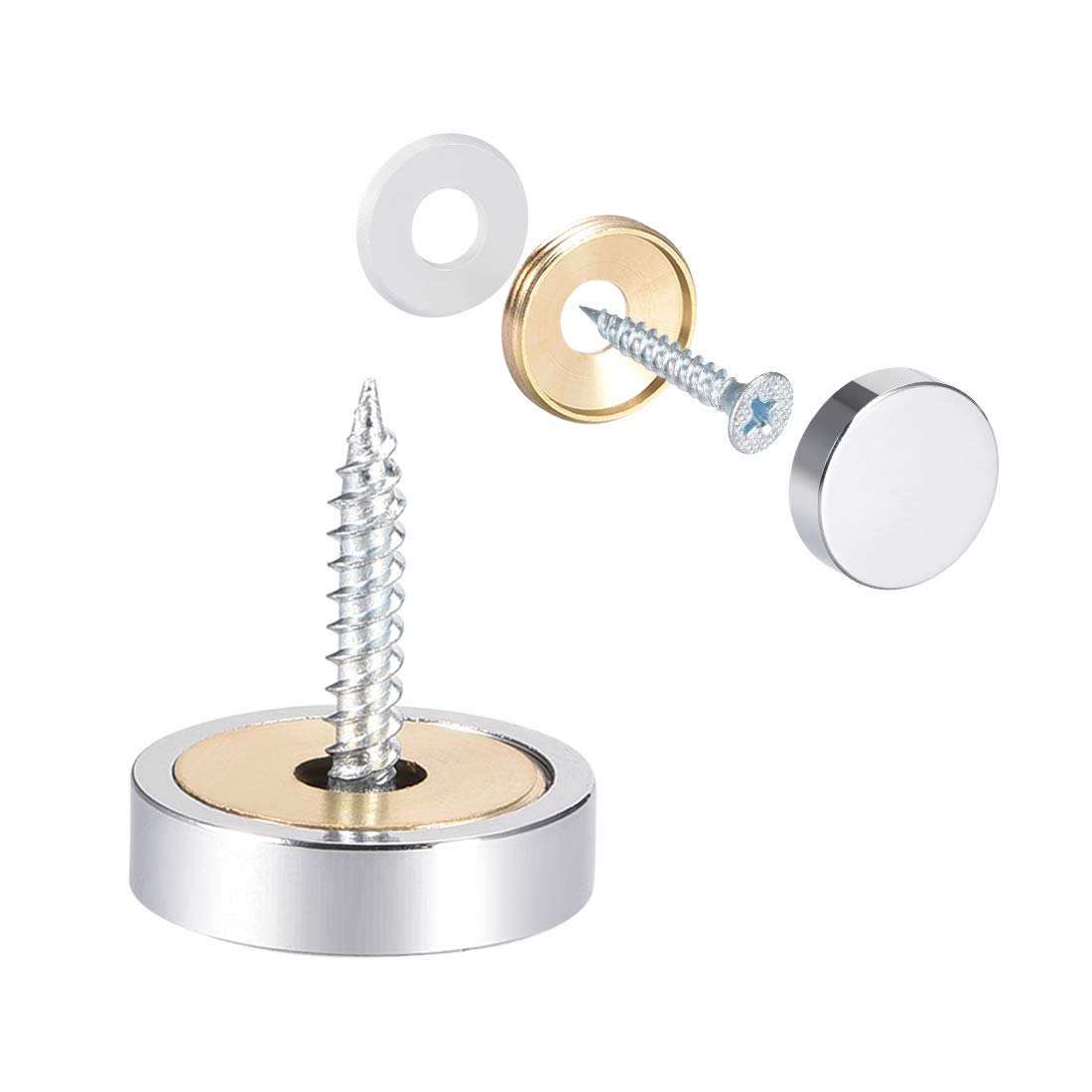 sourcing map 22mm Dia Brass Mirror Screws Decorative Caps Cover Nails, Chrome, 2pcs