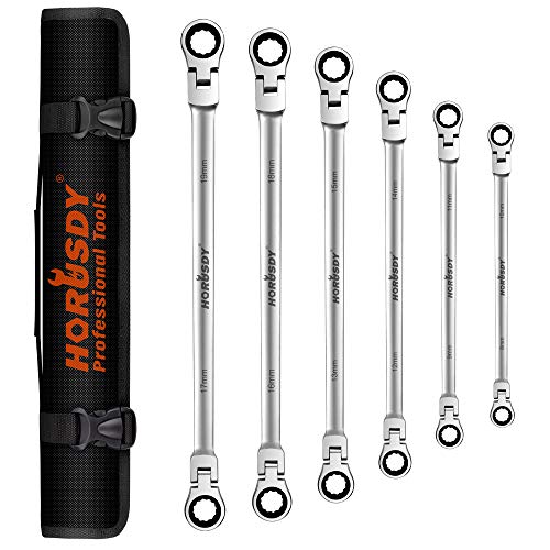 HORUSDY 6-Piece Extra Long Flex-Head Ratcheting Wrench Set - Chrome Vanadium Steel With Metric 8mm - 19mm,With Large Size Organizer Pouch - Thumbnail 7