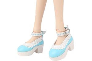 MSYO 1/3 BJD Doll High Heels, A Pair of Pure Light Blue Leather High-Heeled Shoes Designed for 60cm Ball Jointed Dolls, Round-Toe Heels for 24 Inch BJD Dolls, 3 Colors are Available