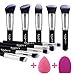 BEAKEY Makeup Brush Set, Premium Synthetic Kabuki Foundation Face Powder Blush Eyeshadow Brushes Makeup Brush Kit with Blender Sponge and Brush Cleaner (10+2pcs, Black/Silver) primary