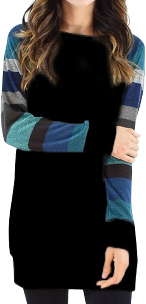 PINUPART Women's Color Block Long Sleeve Sweatshirt Cotton Jersey Tunic Tops